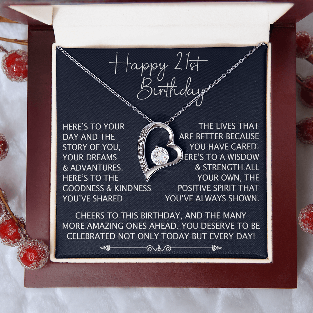 21st Birthday Gift for Her, Forever Love Heart Necklace, 21st Birthday Jewelry, Turning 21 Keepsake Gift
