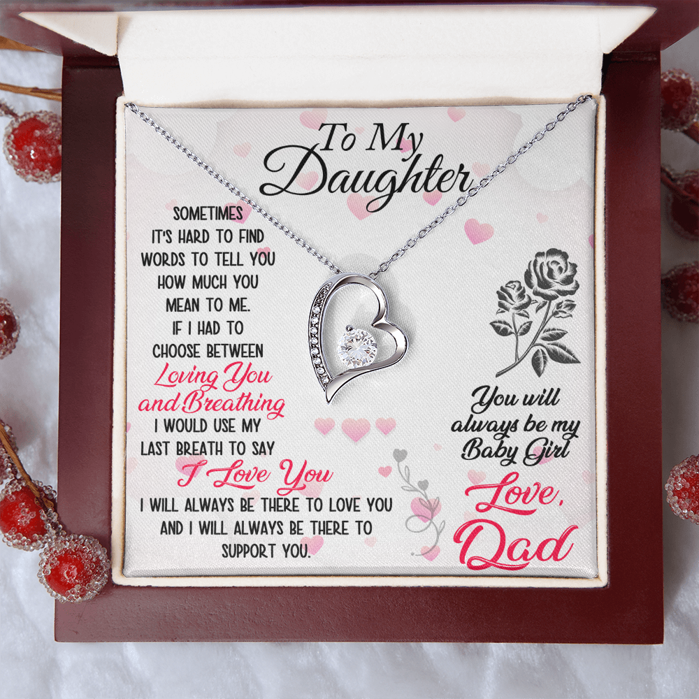 Proud Dad to Daughter Forever Love Necklace Gift for Birthday, Christmas, Back to School, Wedding or any Special Occasions. Best Gift from Father