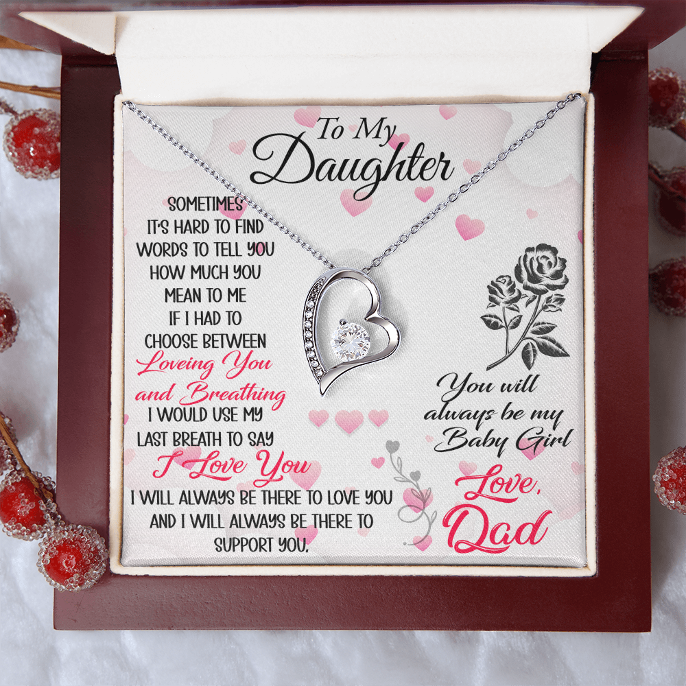 Proud Dad to Daughter Forever Love Necklace Gift for Birthday, Christmas, Back to School, Wedding or any Special Occasions. Best Gift from Father