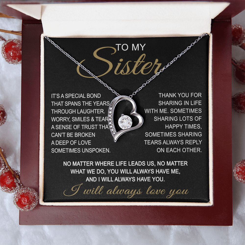 To My Sister Forever Love Necklace Sister Gifts With Heartfelt Message, Sister Gifts From Sister Brother For Birthday