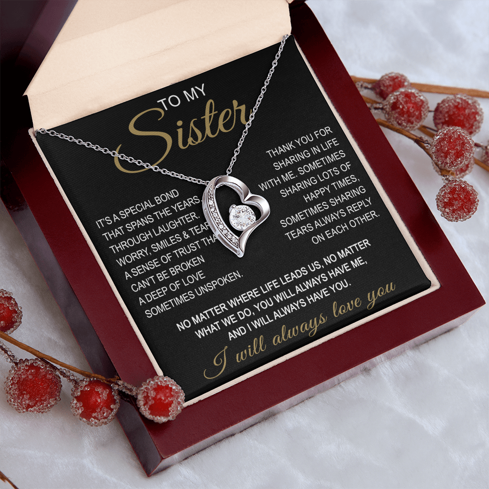 To My Sister Forever Love Necklace Sister Gifts With Heartfelt Message, Sister Gifts From Sister Brother For Birthday