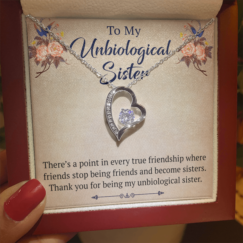To My Unbiological Sister Forever Love Heart Necklace, Unique Gift for Birthday, Mother's Day, Christmas, or any Special Occasion
