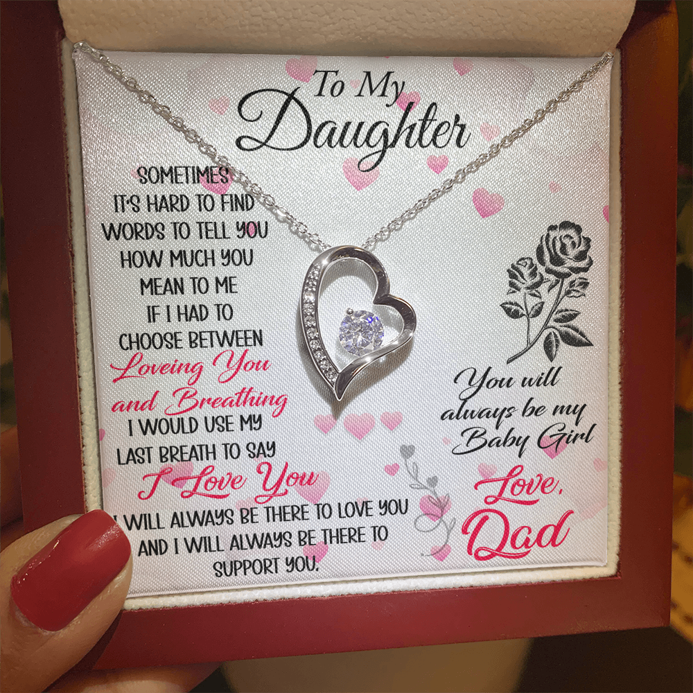 To My Daughter Forever Love Heart Necklace - Luxury Family Matching Gift from Dad, Father for Birthday, Christmas, or any Special Occasion