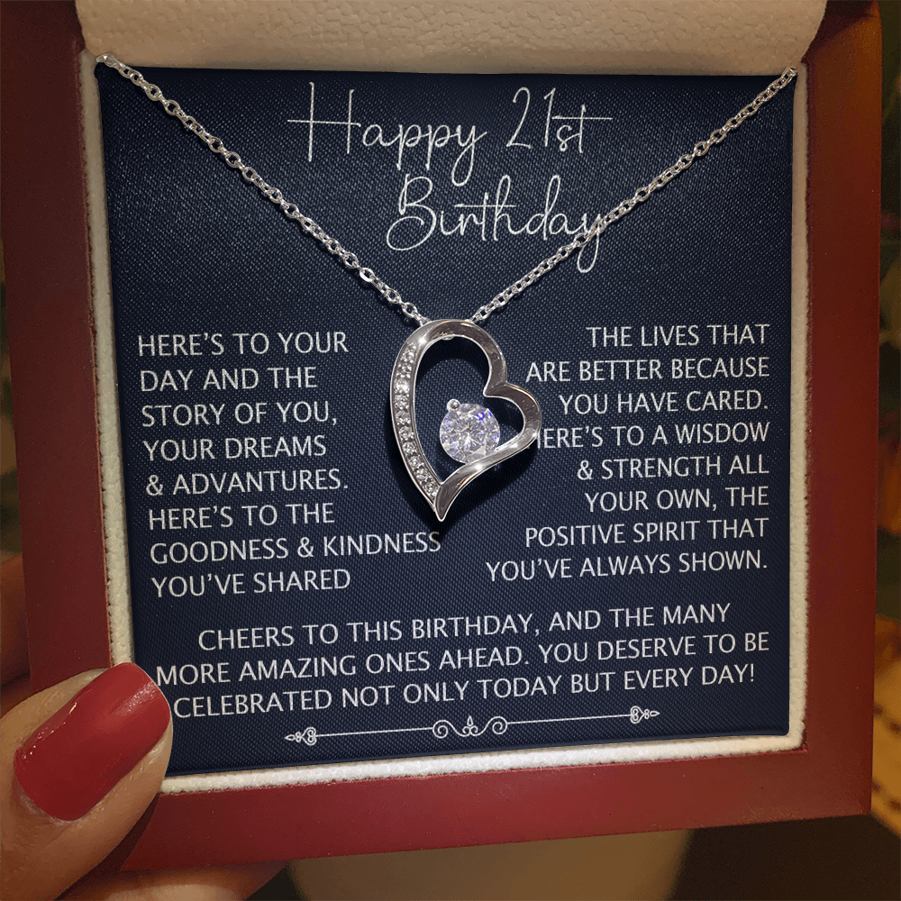 21st Birthday Gift for Her, Forever Love Heart Necklace, 21st Birthday Jewelry, Turning 21 Keepsake Gift