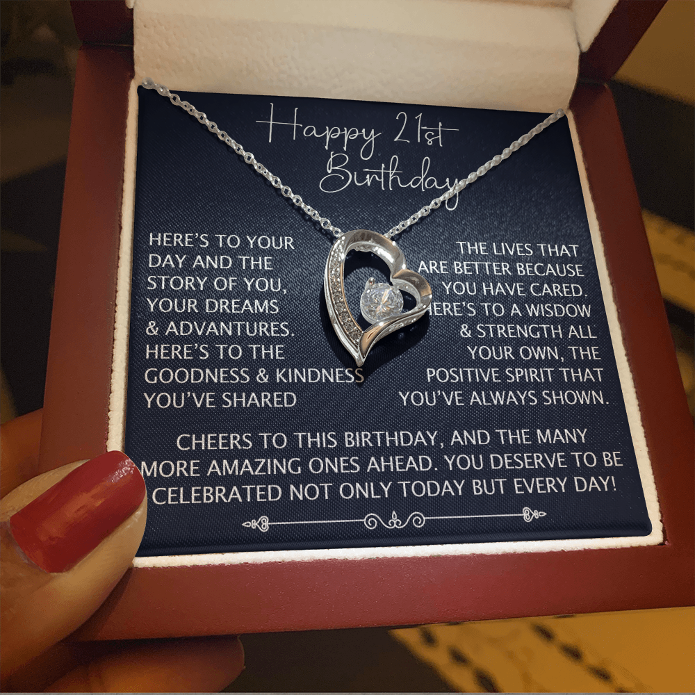 21st Birthday Gift for Her, Forever Love Heart Necklace, 21st Birthday Jewelry, Turning 21 Keepsake Gift