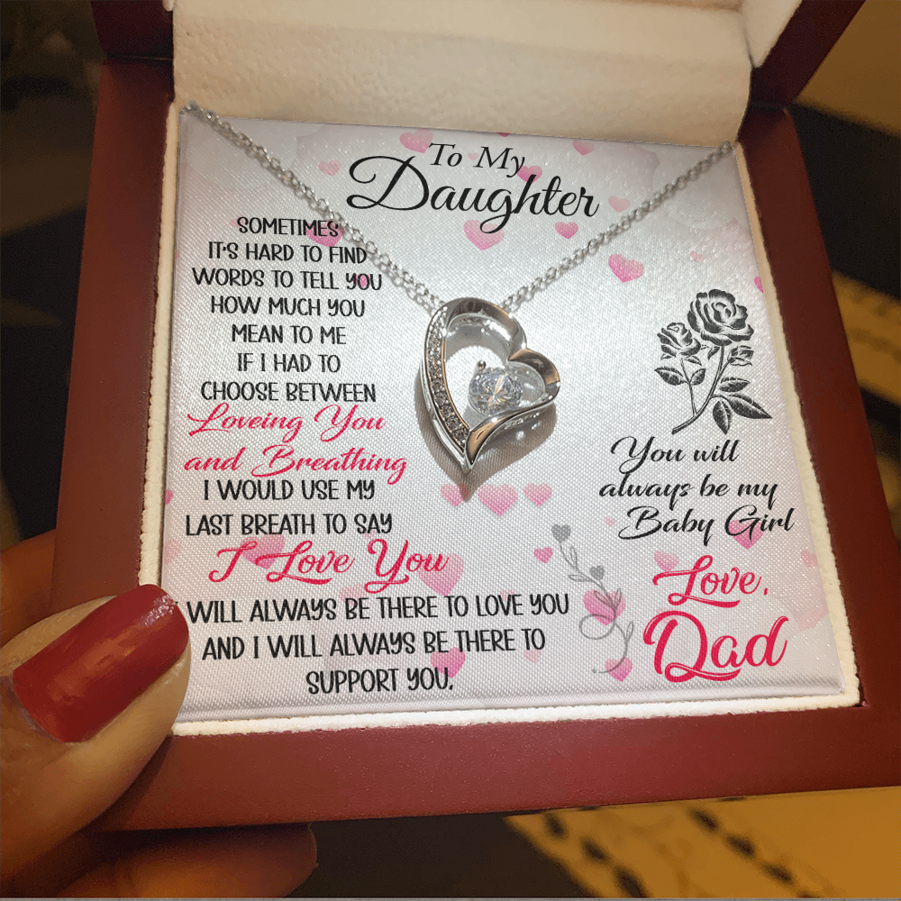 To My Daughter Forever Love Heart Necklace - Luxury Family Matching Gift from Dad, Father for Birthday, Christmas, or any Special Occasion