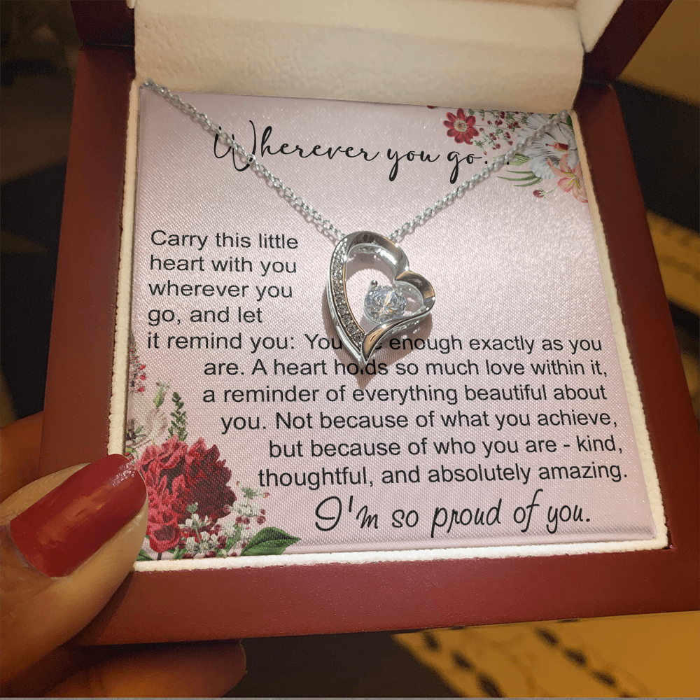 Off To College Forever Heart Necklace For Daughter, Going Away Gift, Long Distance Keepsake