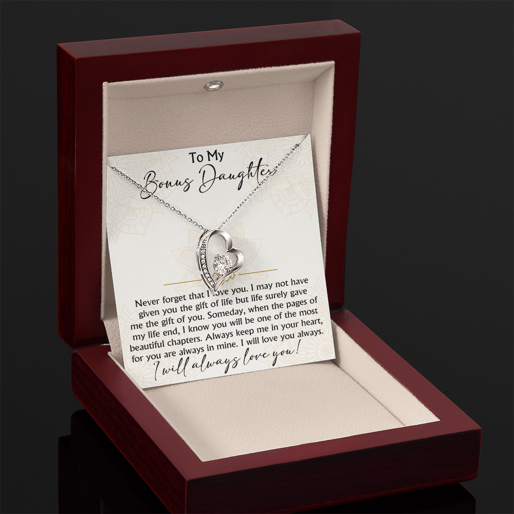 To My Bonus Daughter Forever Love Heart necklace - Birthday Xmas Gift from Bonus Mom Dad