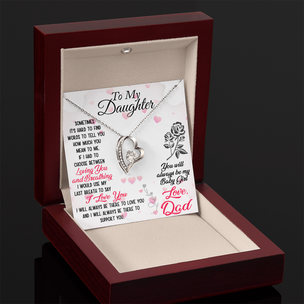 Proud Dad to Daughter Forever Love Necklace Gift for Birthday, Christmas, Back to School, Wedding or any Special Occasions. Best Gift from Father