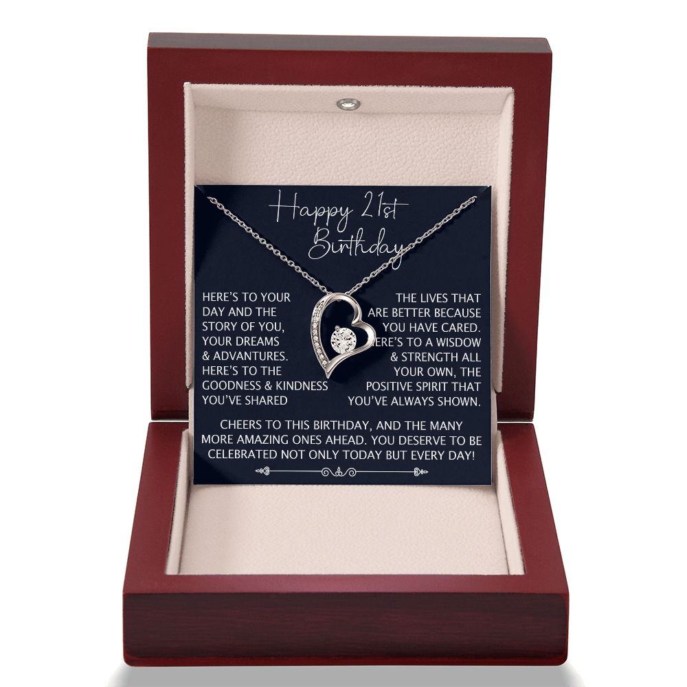 21st Birthday Gift for Her, Forever Love Heart Necklace, 21st Birthday Jewelry, Turning 21 Keepsake Gift