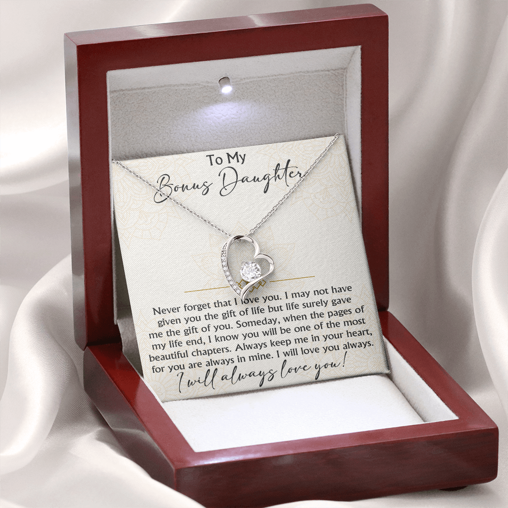 To My Bonus Daughter Forever Love Heart necklace - Birthday Xmas Gift from Bonus Mom Dad