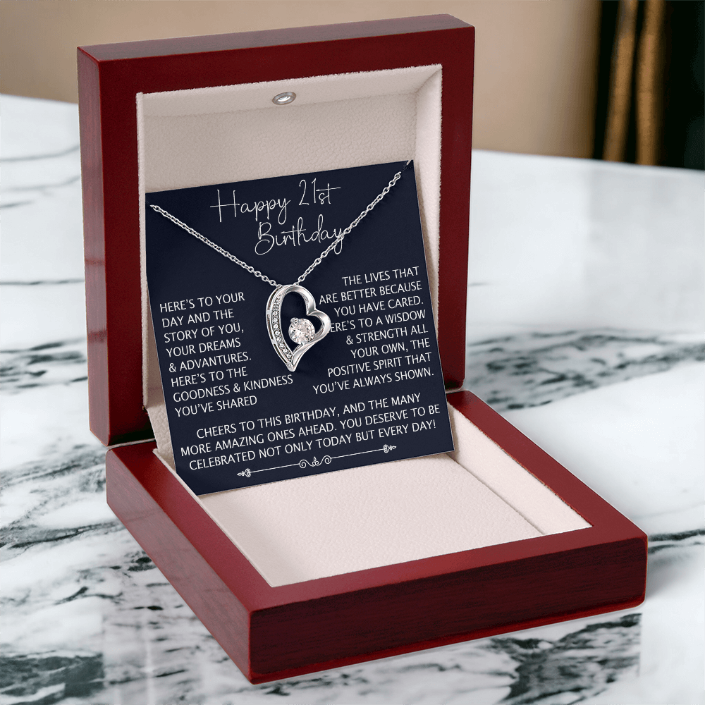 21st Birthday Gift for Her, Forever Love Heart Necklace, 21st Birthday Jewelry, Turning 21 Keepsake Gift