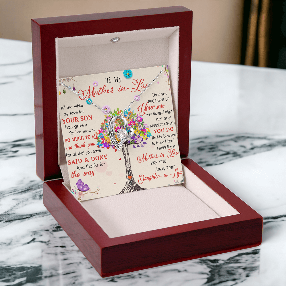 To My Mother in Law Forever Love Heart Necklace - Luxury Family Matching Gift from Daughter in Law for Birthday, Mother's Day, Christmas, or any Special Occasion
