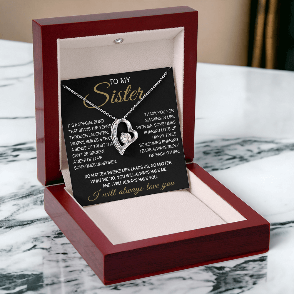 To My Sister Forever Love Necklace Sister Gifts With Heartfelt Message, Sister Gifts From Sister Brother For Birthday