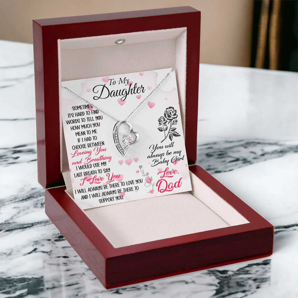 Proud Dad to Daughter Forever Love Necklace Gift for Birthday, Christmas, Back to School, Wedding or any Special Occasions. Best Gift from Father