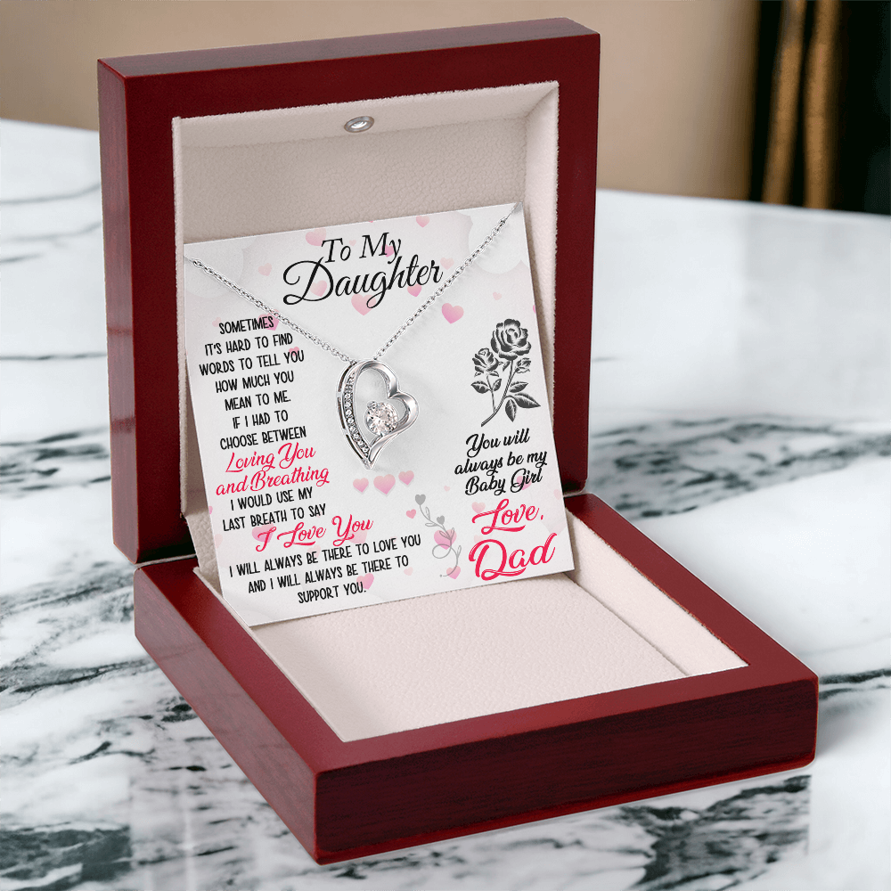 Proud Dad to Daughter Forever Love Necklace Gift for Birthday, Christmas, Back to School, Wedding or any Special Occasions. Best Gift from Father