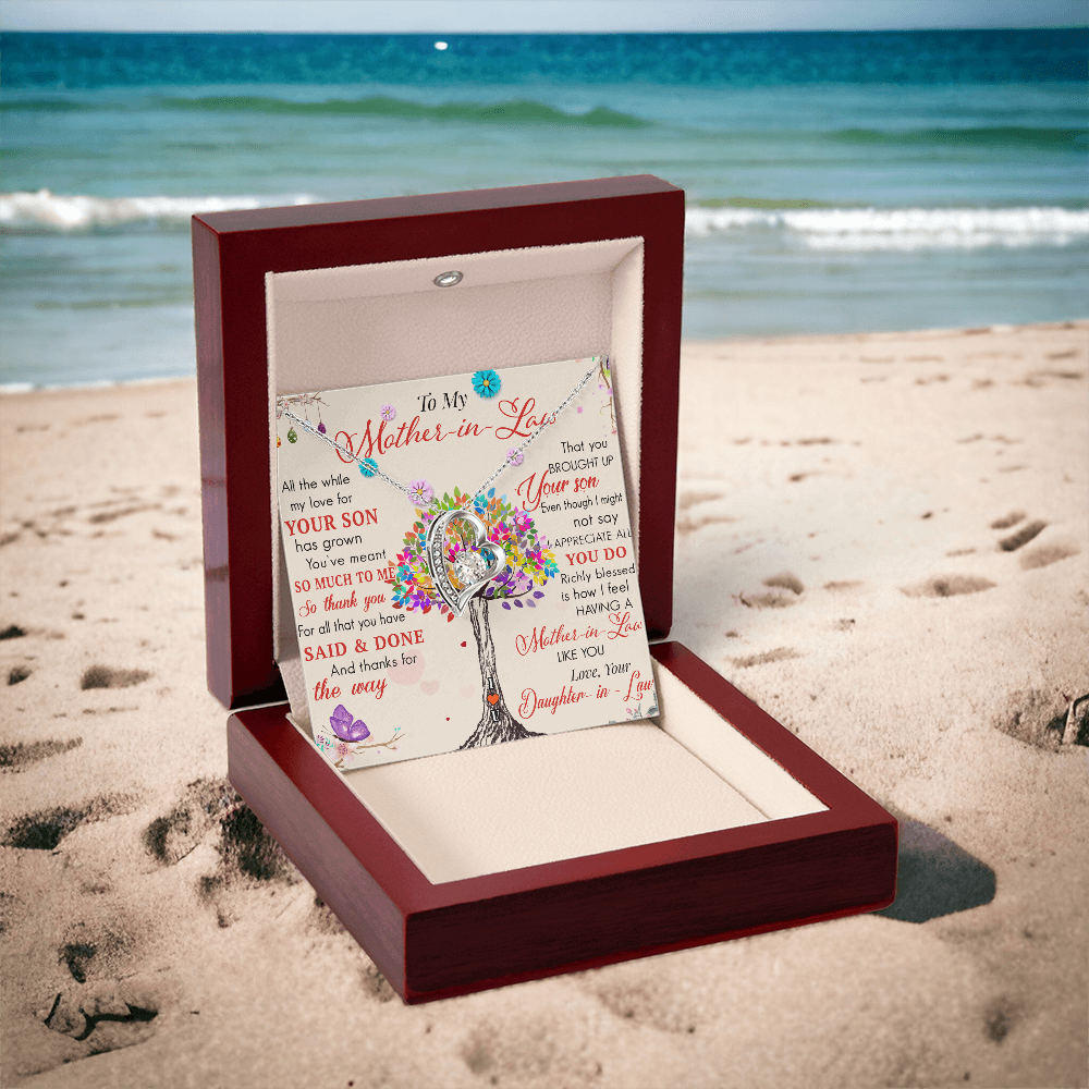 To My Mother in Law Forever Love Heart Necklace - Luxury Family Matching Gift from Daughter in Law for Birthday, Mother's Day, Christmas, or any Special Occasion