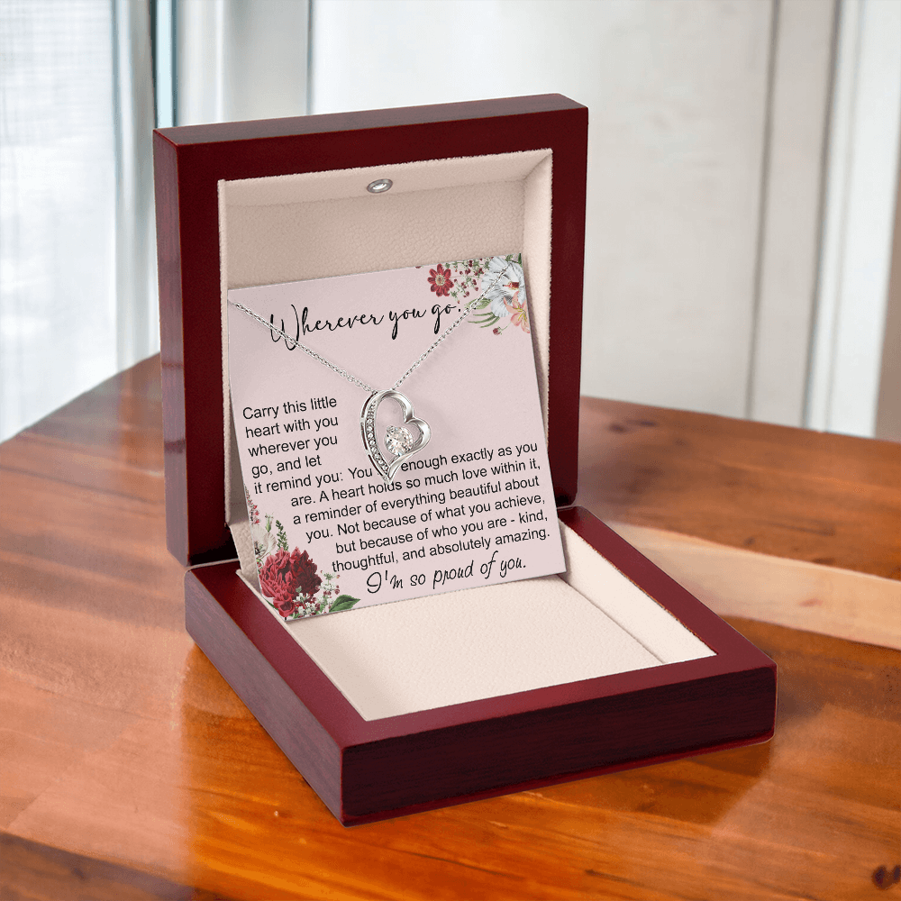 Off To College Forever Heart Necklace For Daughter, Going Away Gift, Long Distance Keepsake