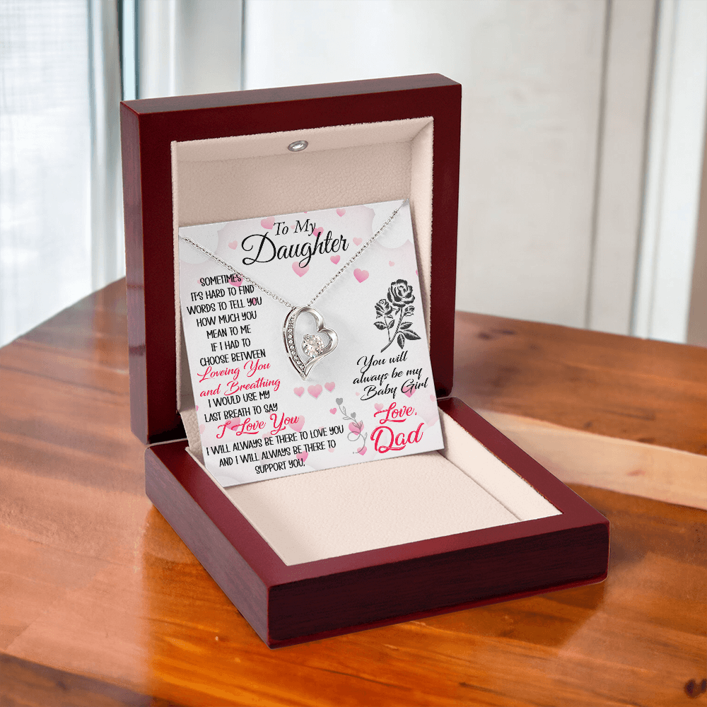 Proud Dad to Daughter Forever Love Necklace Gift for Birthday, Christmas, Back to School, Wedding or any Special Occasions. Best Gift from Father