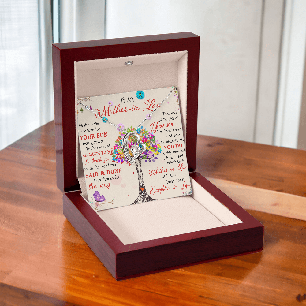 To My Mother in Law Forever Love Heart Necklace - Luxury Family Matching Gift from Daughter in Law for Birthday, Mother's Day, Christmas, or any Special Occasion