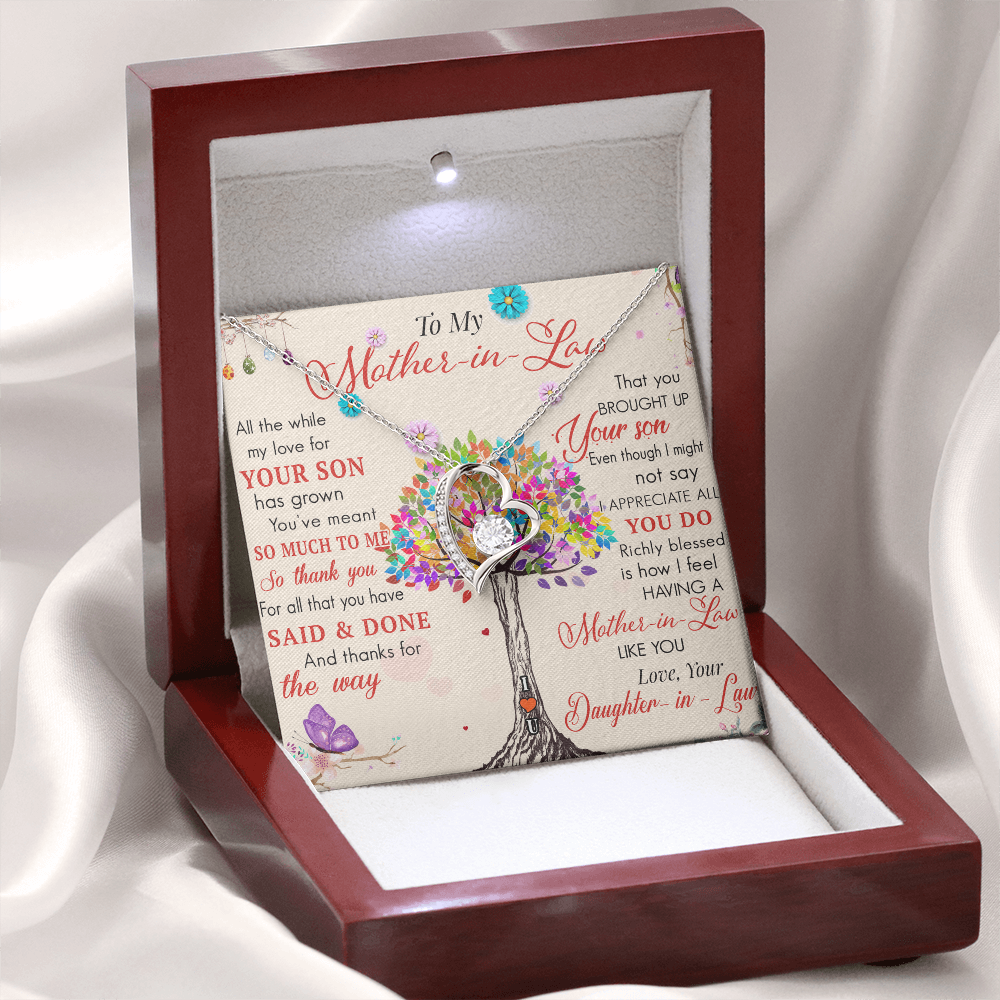 To My Mother in Law Forever Love Heart Necklace - Luxury Family Matching Gift from Daughter in Law for Birthday, Mother's Day, Christmas, or any Special Occasion