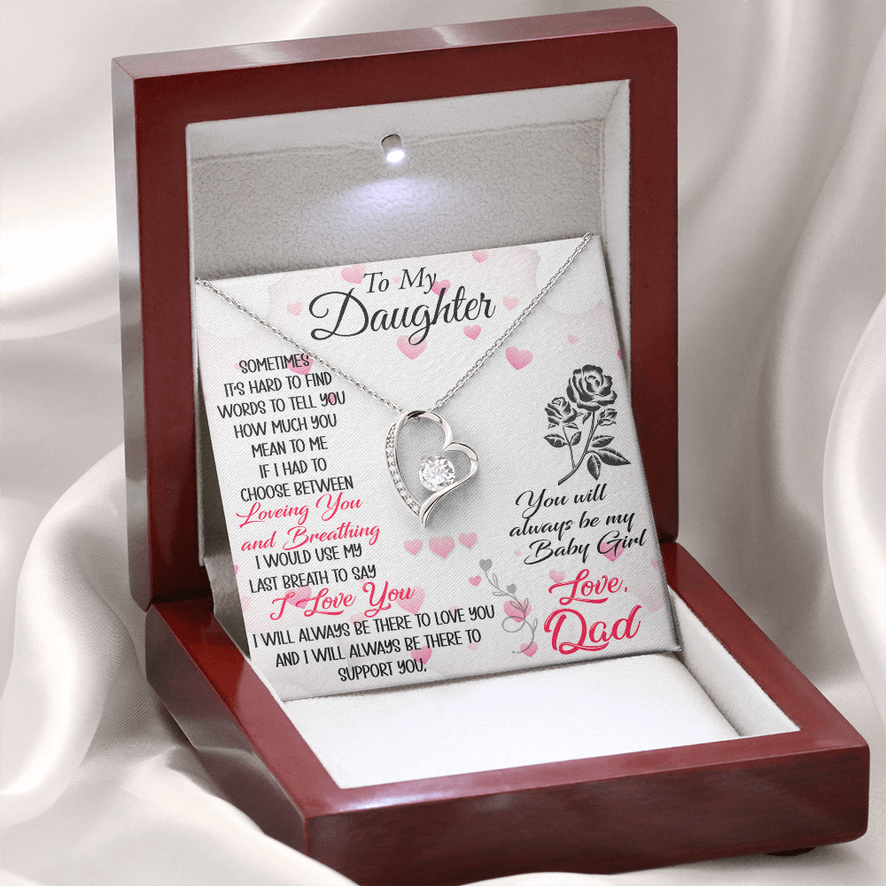 Proud Dad to Daughter Forever Love Necklace Gift for Birthday, Christmas, Back to School, Wedding or any Special Occasions. Best Gift from Father