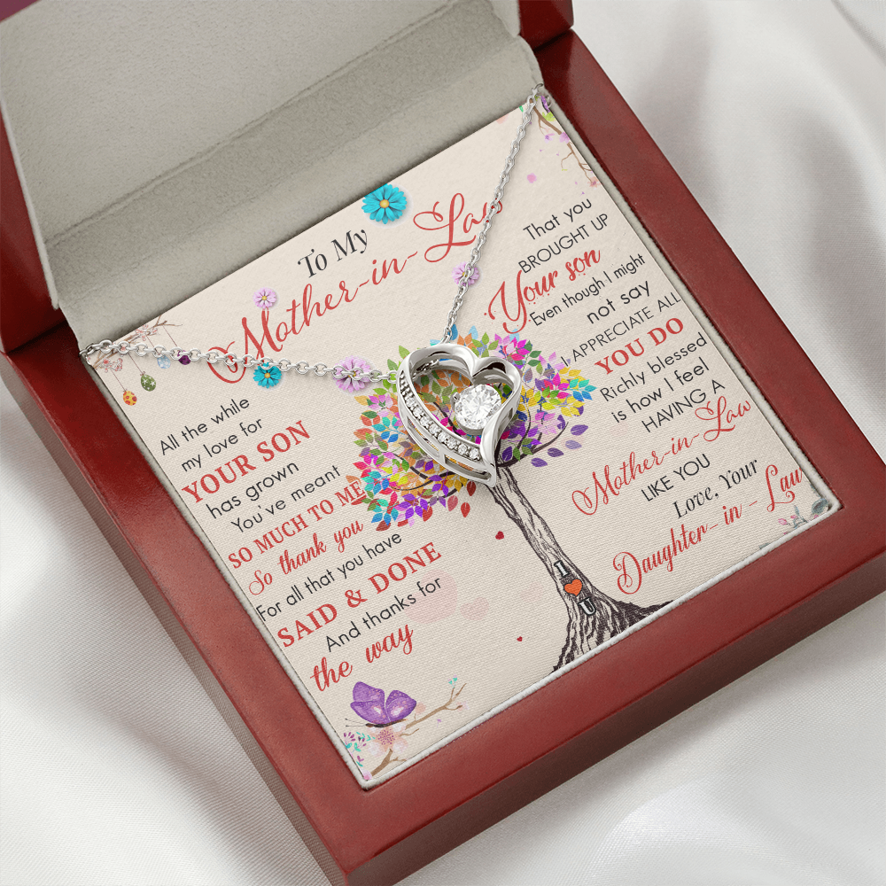To My Mother in Law Forever Love Heart Necklace - Luxury Family Matching Gift from Daughter in Law for Birthday, Mother's Day, Christmas, or any Special Occasion