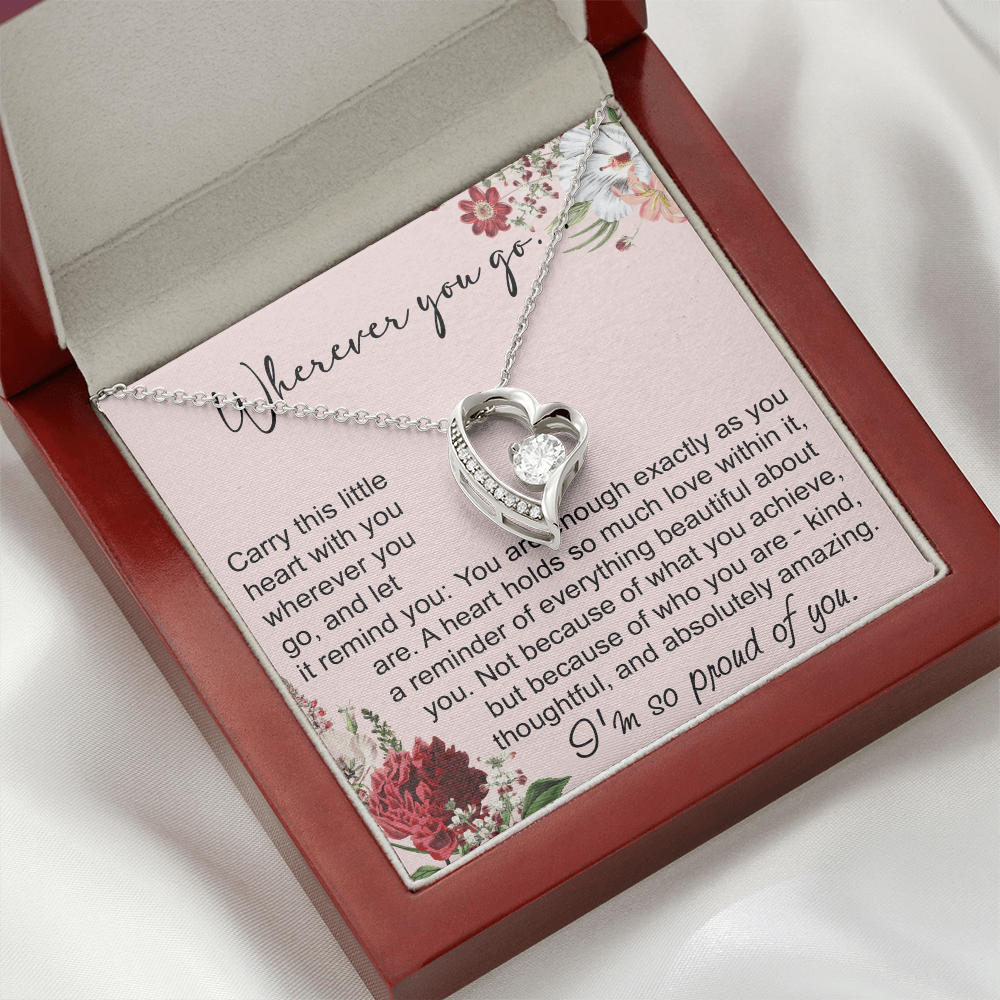 Off To College Forever Heart Necklace For Daughter, Going Away Gift, Long Distance Keepsake