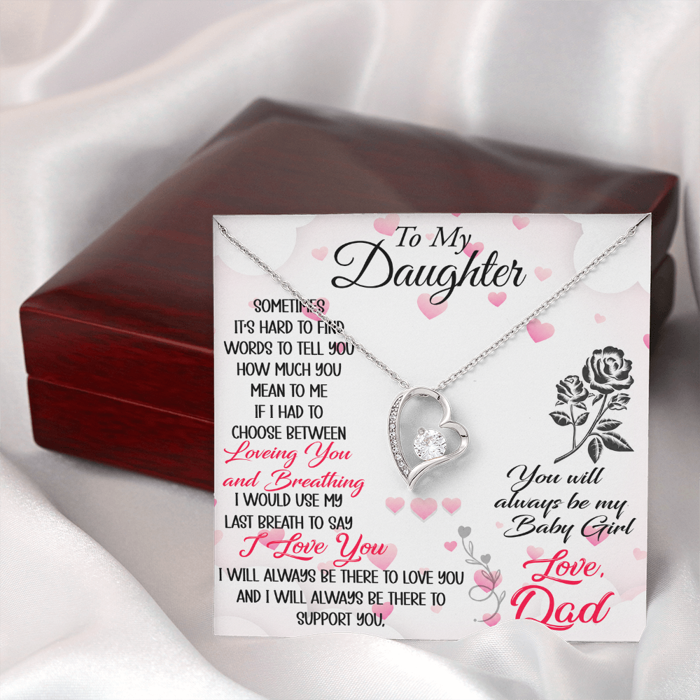 To My Daughter Forever Love Heart Necklace - Luxury Family Matching Gift from Dad, Father for Birthday, Christmas, or any Special Occasion