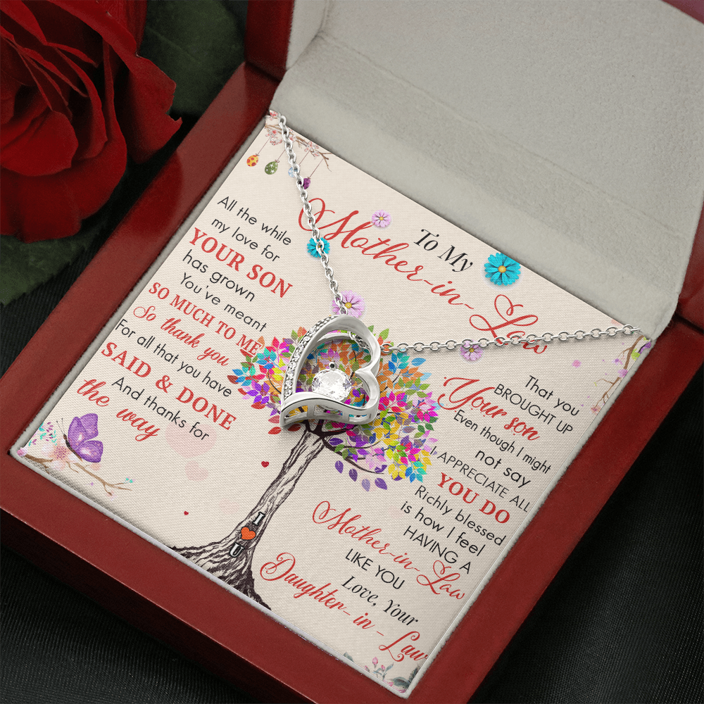 To My Mother in Law Forever Love Heart Necklace - Luxury Family Matching Gift from Daughter in Law for Birthday, Mother's Day, Christmas, or any Special Occasion