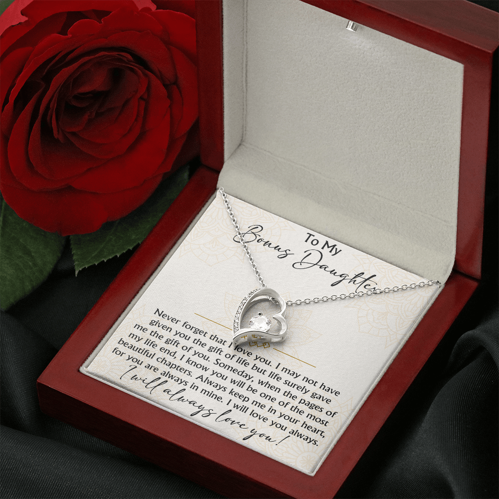 To My Bonus Daughter Forever Love Heart necklace - Birthday Xmas Gift from Bonus Mom Dad