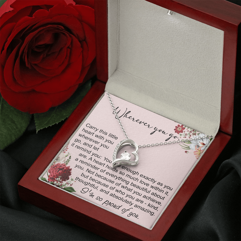 Off To College Forever Heart Necklace For Daughter, Going Away Gift, Long Distance Keepsake