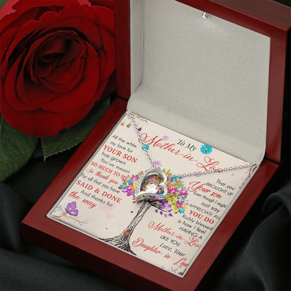To My Mother in Law Forever Love Heart Necklace - Luxury Family Matching Gift from Daughter in Law for Birthday, Mother's Day, Christmas, or any Special Occasion