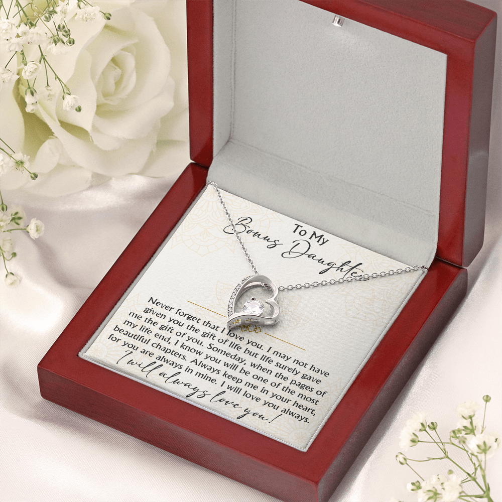 To My Bonus Daughter Forever Love Heart necklace - Birthday Xmas Gift from Bonus Mom Dad