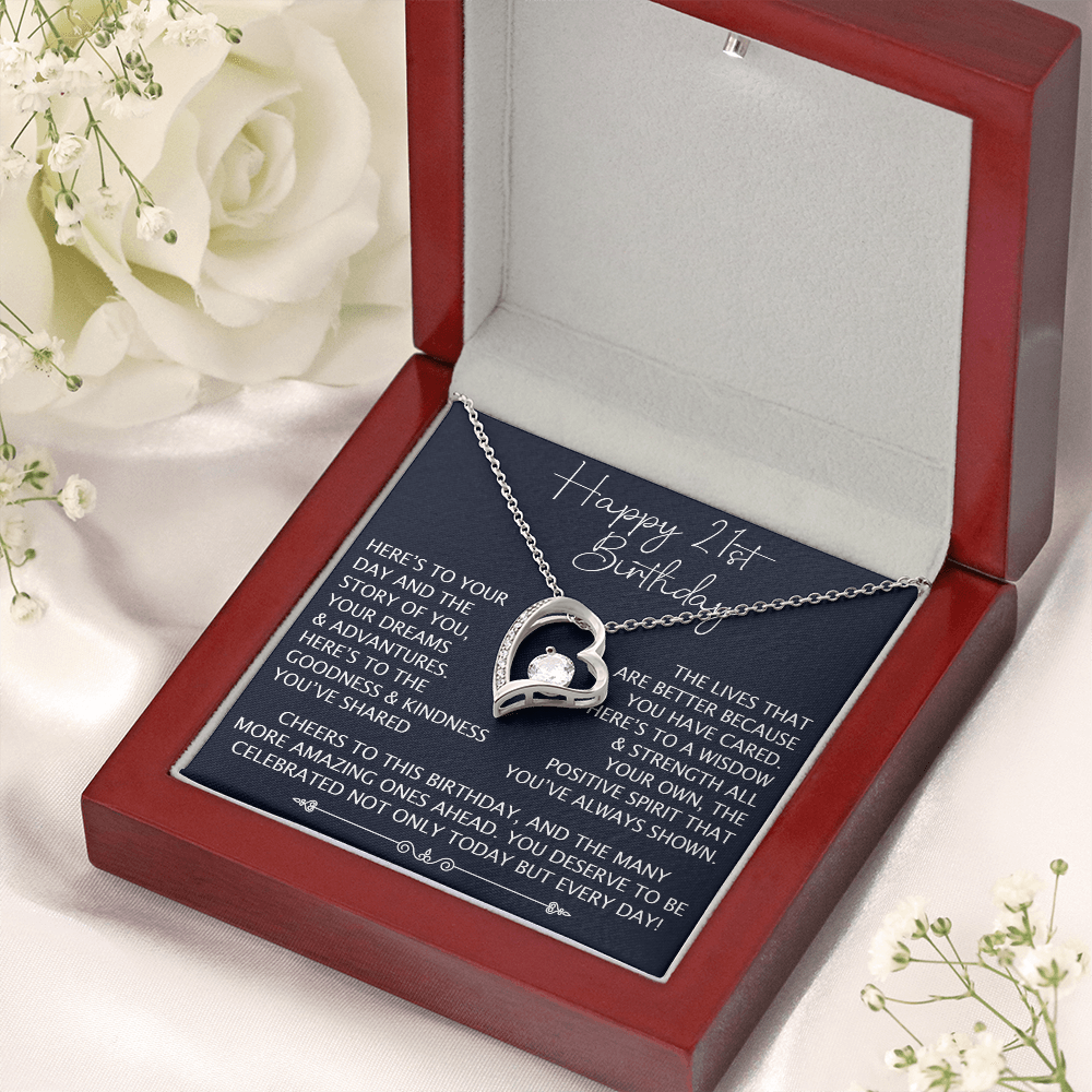 21st Birthday Gift for Her, Forever Love Heart Necklace, 21st Birthday Jewelry, Turning 21 Keepsake Gift