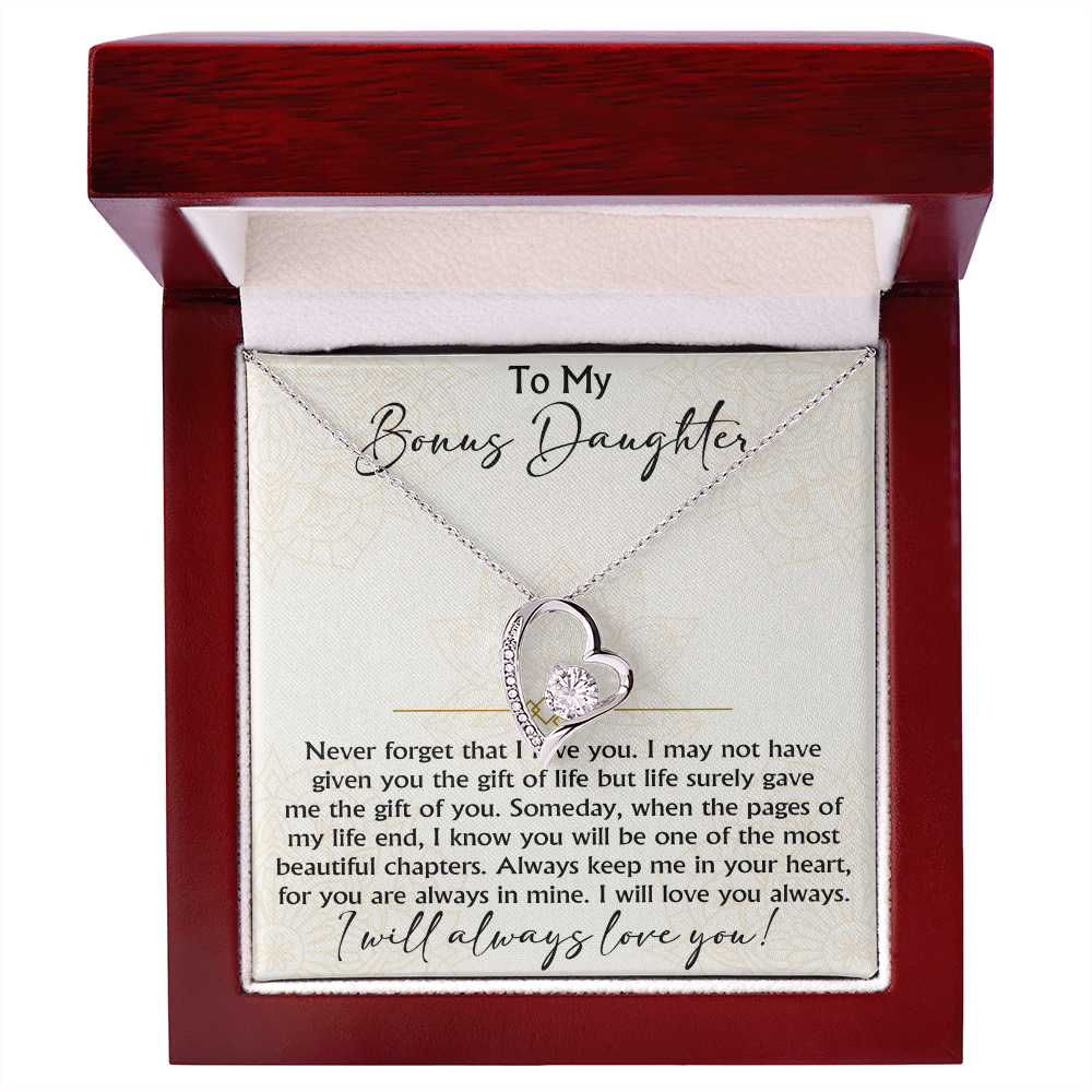 To My Bonus Daughter Forever Love Heart necklace - Birthday Xmas Gift from Bonus Mom Dad