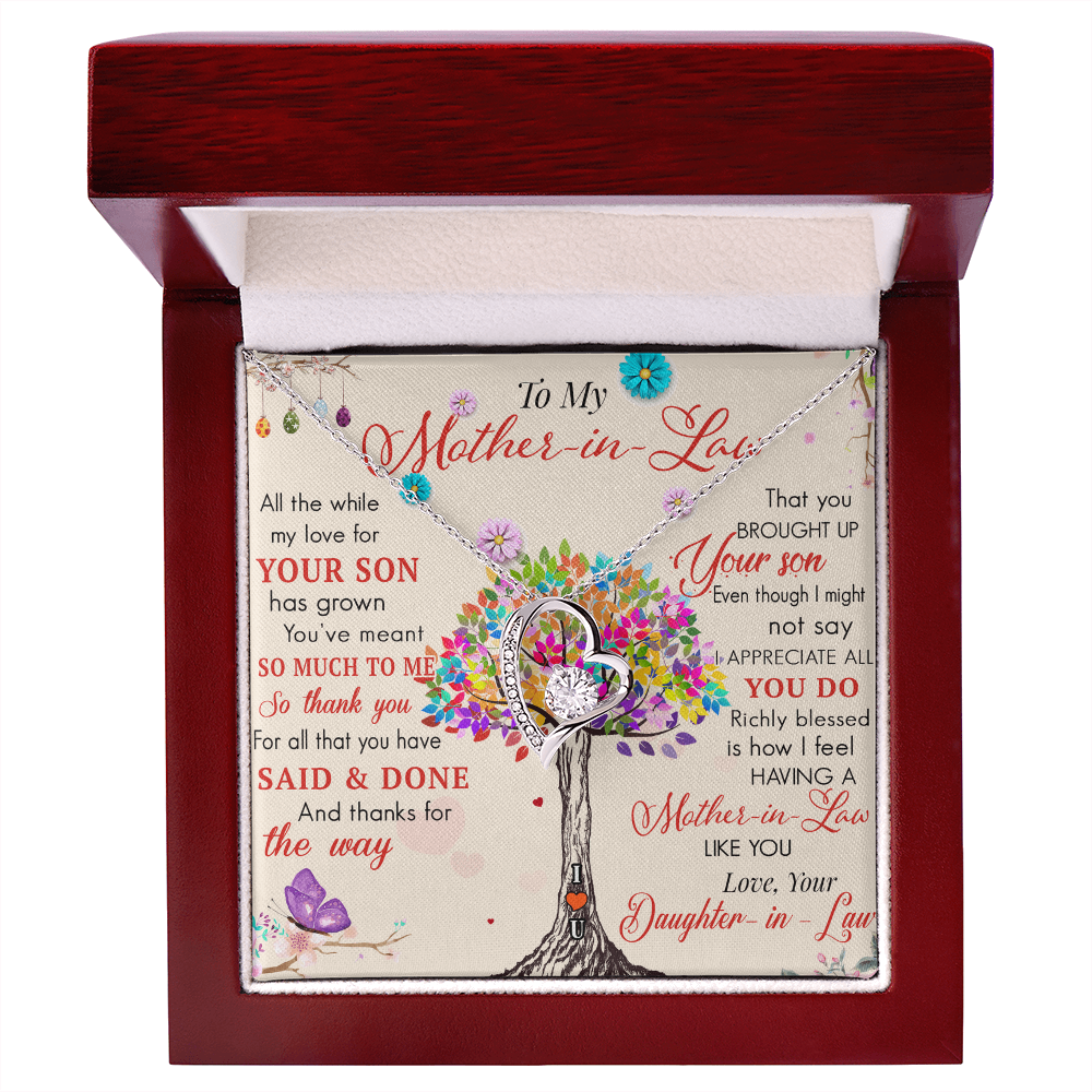 To My Mother in Law Forever Love Heart Necklace - Luxury Family Matching Gift from Daughter in Law for Birthday, Mother's Day, Christmas, or any Special Occasion