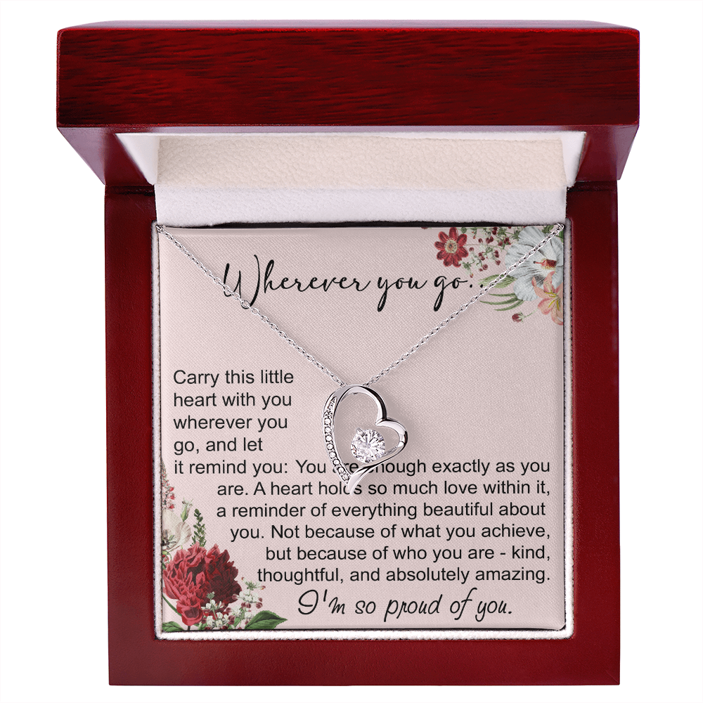 Off To College Forever Heart Necklace For Daughter, Going Away Gift, Long Distance Keepsake