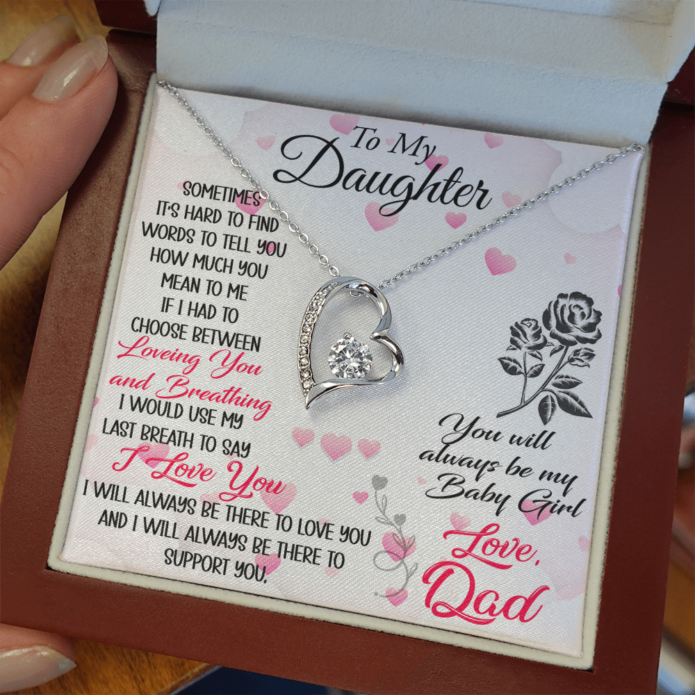 Proud Dad to Daughter Forever Love Necklace Gift for Birthday, Christmas, Back to School, Wedding or any Special Occasions. Best Gift from Father