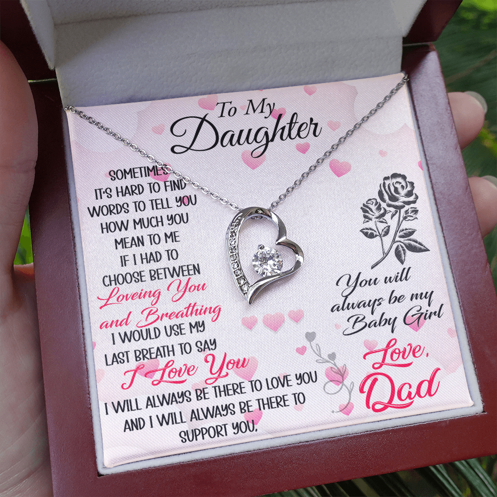 Proud Dad to Daughter Forever Love Necklace Gift for Birthday, Christmas, Back to School, Wedding or any Special Occasions. Best Gift from Father