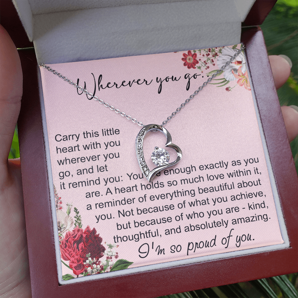 Off To College Forever Heart Necklace For Daughter, Going Away Gift, Long Distance Keepsake