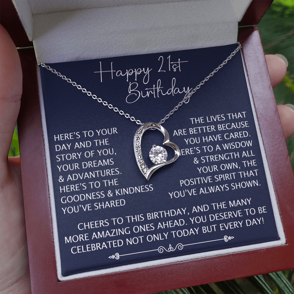 21st Birthday Gift for Her, Forever Love Heart Necklace, 21st Birthday Jewelry, Turning 21 Keepsake Gift