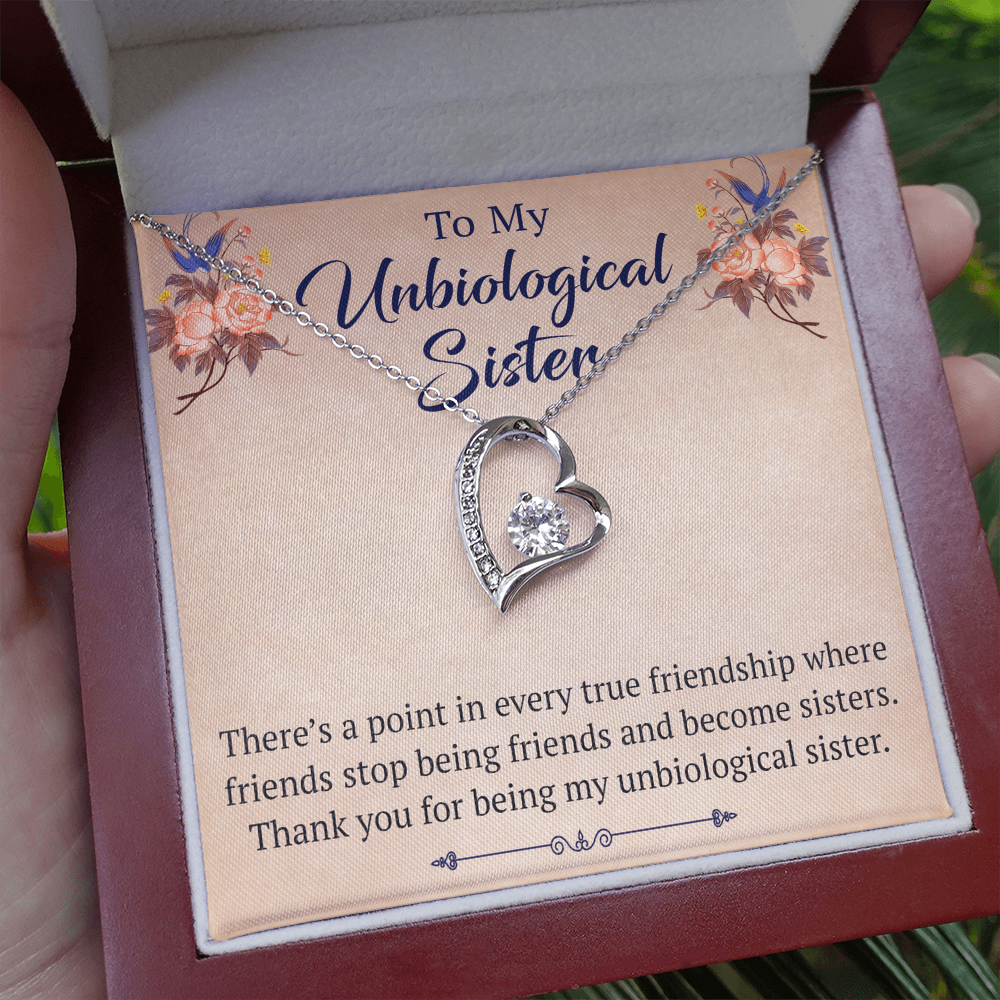 To My Unbiological Sister Forever Love Heart Necklace, Unique Gift for Birthday, Mother's Day, Christmas, or any Special Occasion