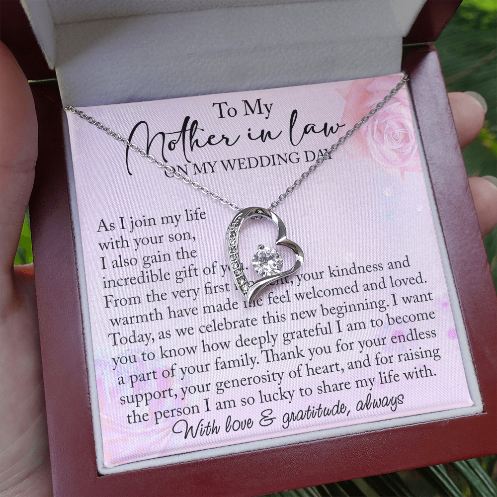 Mother-in-Law Wedding Day Forever Love Heart Necklace, Custom MIL Jewelry, Daughter-in-Law Gift, Personalized Gift From Bride