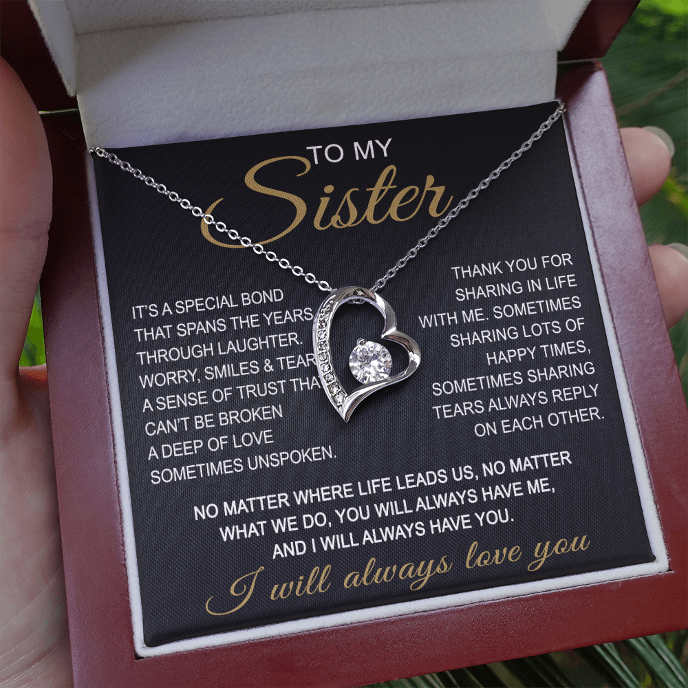 To My Sister Forever Love Necklace Sister Gifts With Heartfelt Message, Sister Gifts From Sister Brother For Birthday