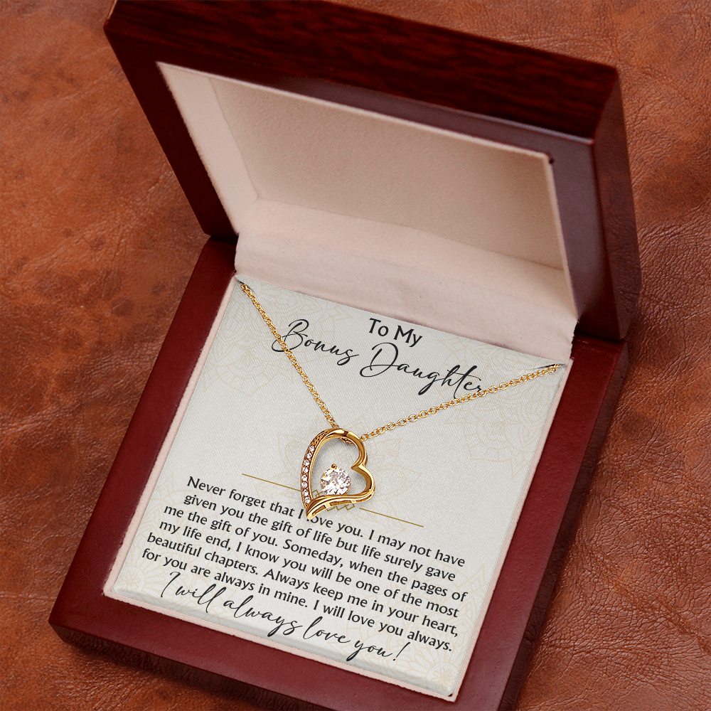To My Bonus Daughter Forever Love Heart necklace - Birthday Xmas Gift from Bonus Mom Dad