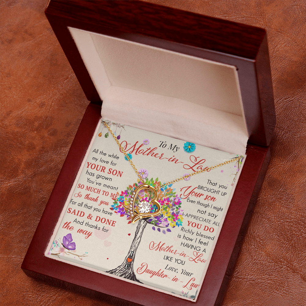 To My Mother in Law Forever Love Heart Necklace - Luxury Family Matching Gift from Daughter in Law for Birthday, Mother's Day, Christmas, or any Special Occasion