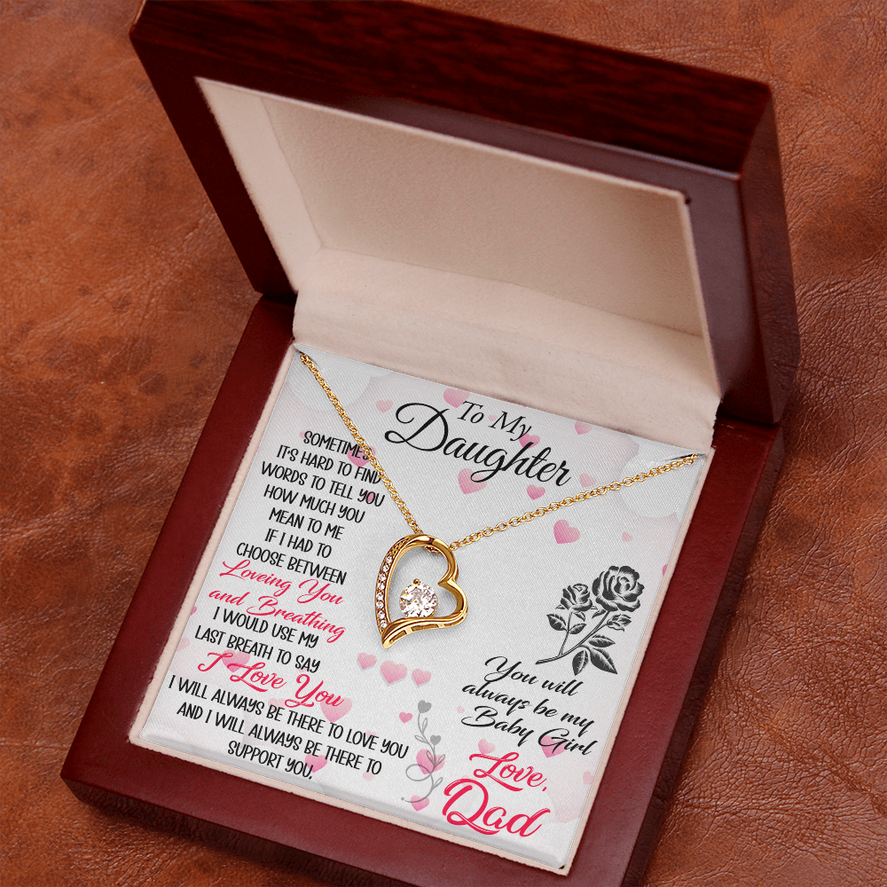 Proud Dad to Daughter Forever Love Necklace Gift for Birthday, Christmas, Back to School, Wedding or any Special Occasions. Best Gift from Father