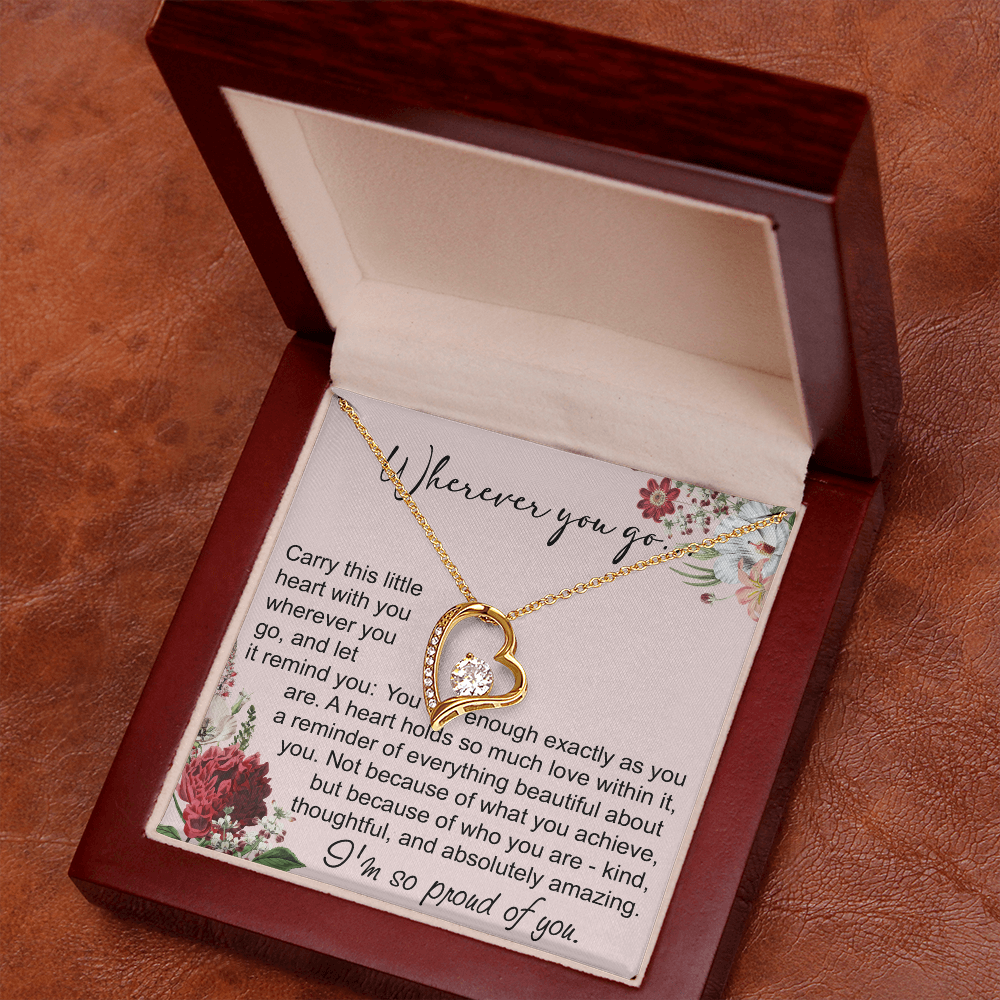 Off To College Forever Heart Necklace For Daughter, Going Away Gift, Long Distance Keepsake