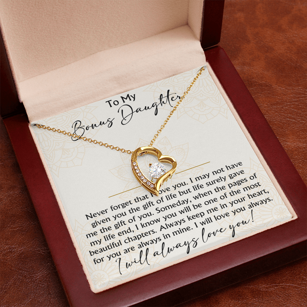 To My Bonus Daughter Forever Love Heart necklace - Birthday Xmas Gift from Bonus Mom Dad